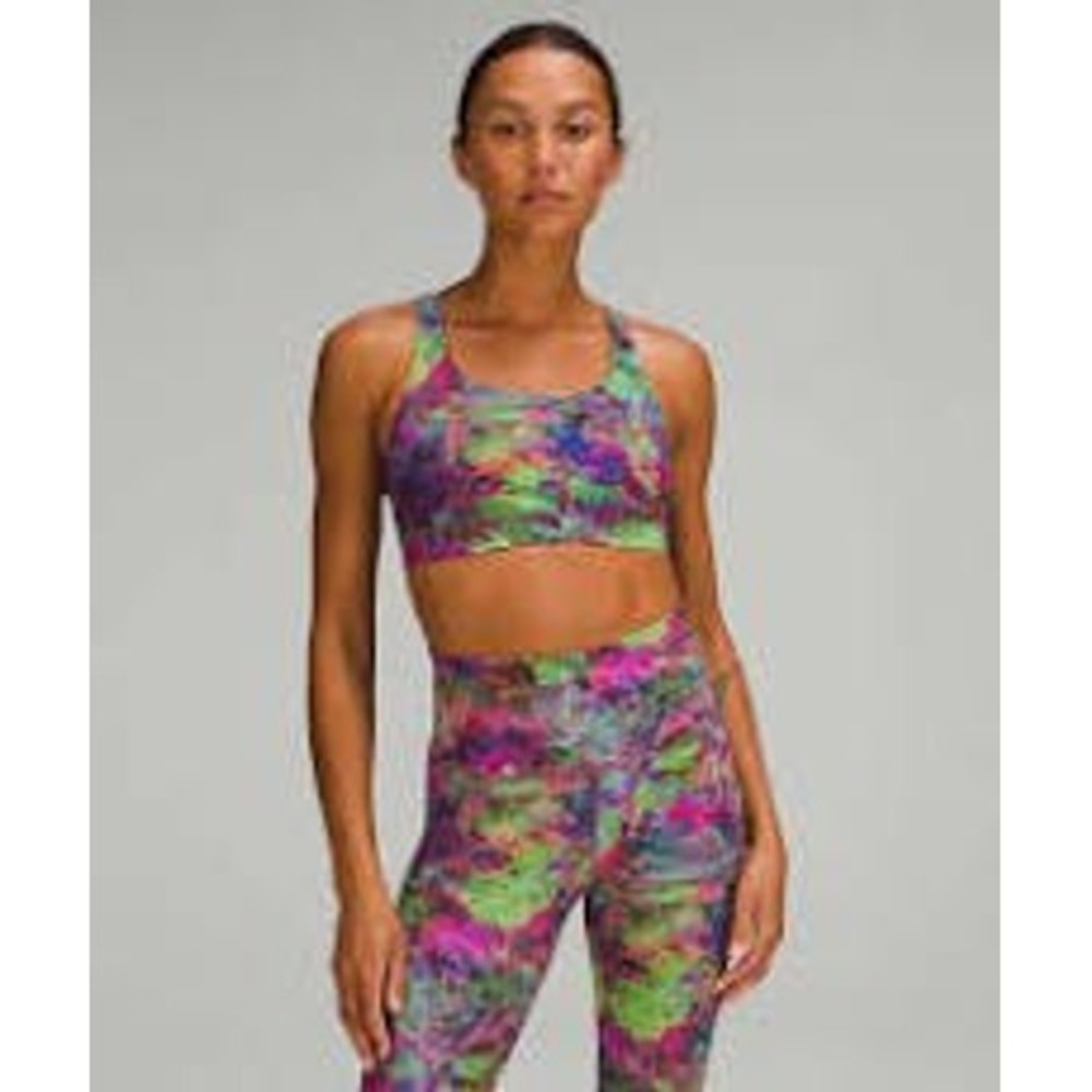 Lululemon Womens Energy Nulux Multi Color Floral Sports Bra SZ 10 Active Yoga